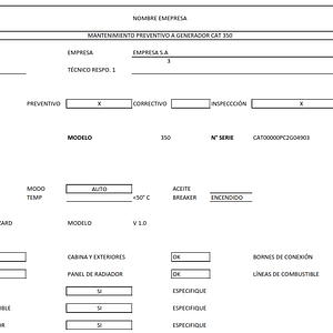 plantilla excel reporte Plantilla Excel para crear reportes de mantenimiento preventivo a Generadores eléctricos a Diesel